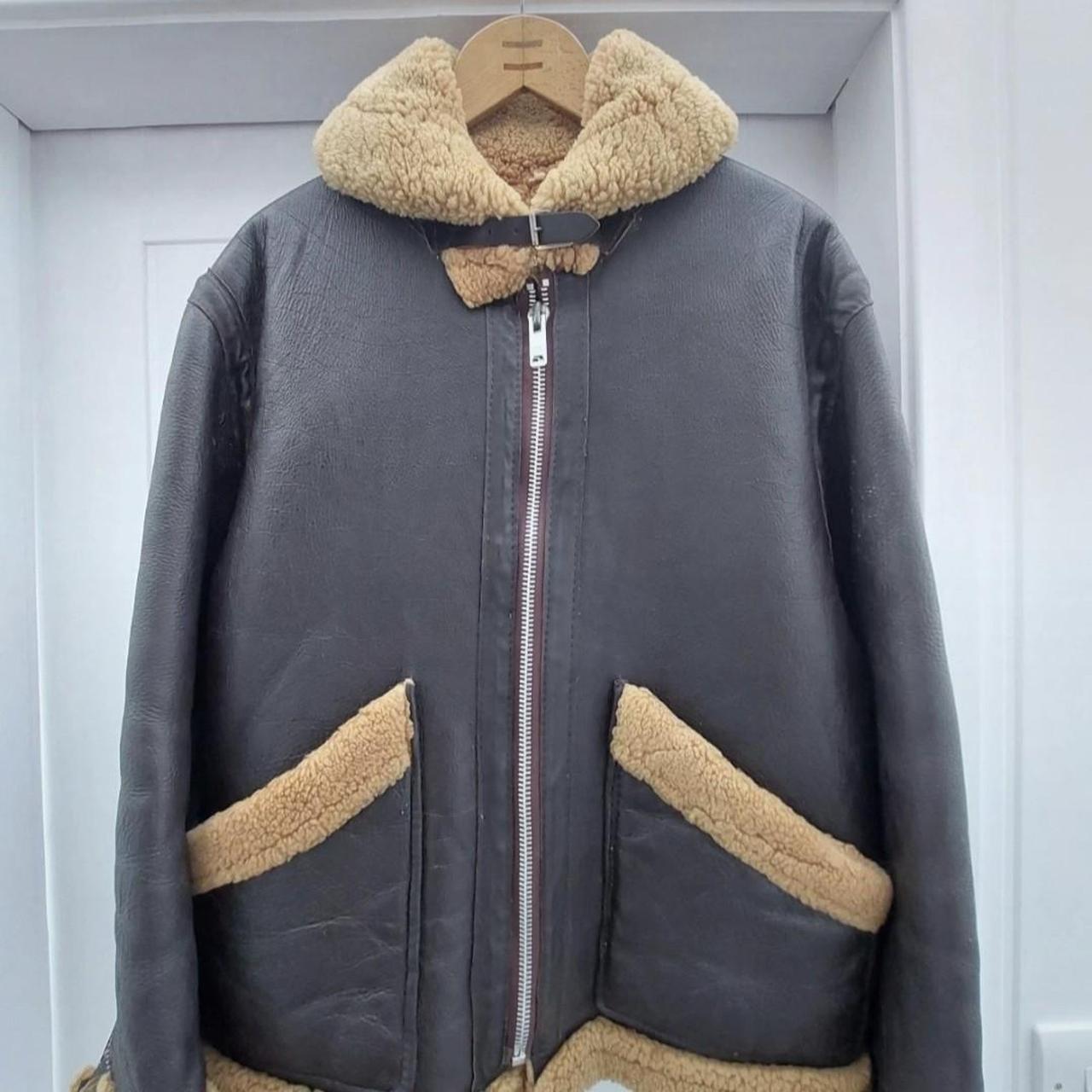 Mens WW2 vintage leather aviator jacket sheepskin... - Depop