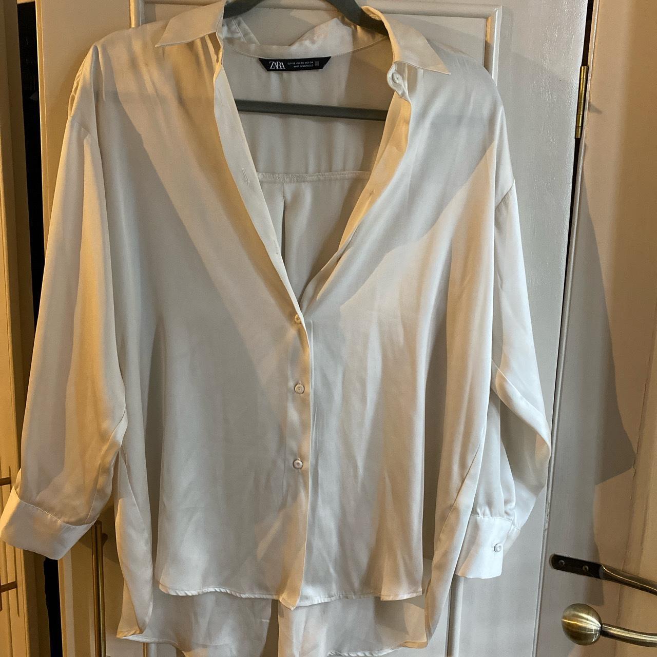 Zara- champagne coloured satin shirt Size xs In... - Depop