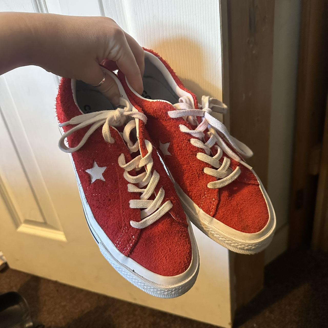 UK 4 red texturised ALL STAR Converse. Slight... - Depop