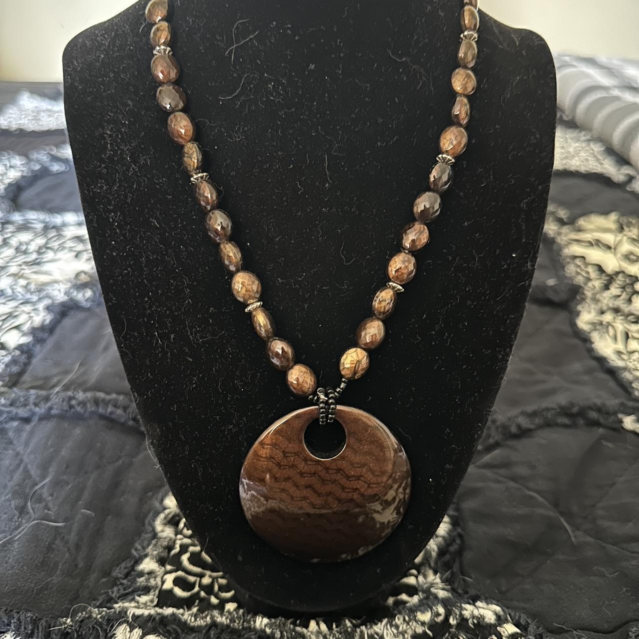 Cookie Lee Brown Statement Boho Necklace with... - Depop