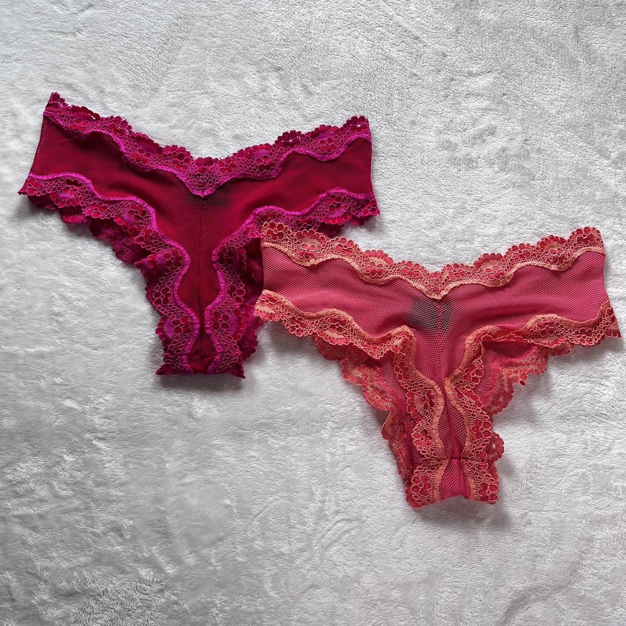 VICTORIA'S SECRET PINK LACE TRIMMED LIPSTICK PRINT CHEEKY PANTY SHIPS  QUICK!! 
