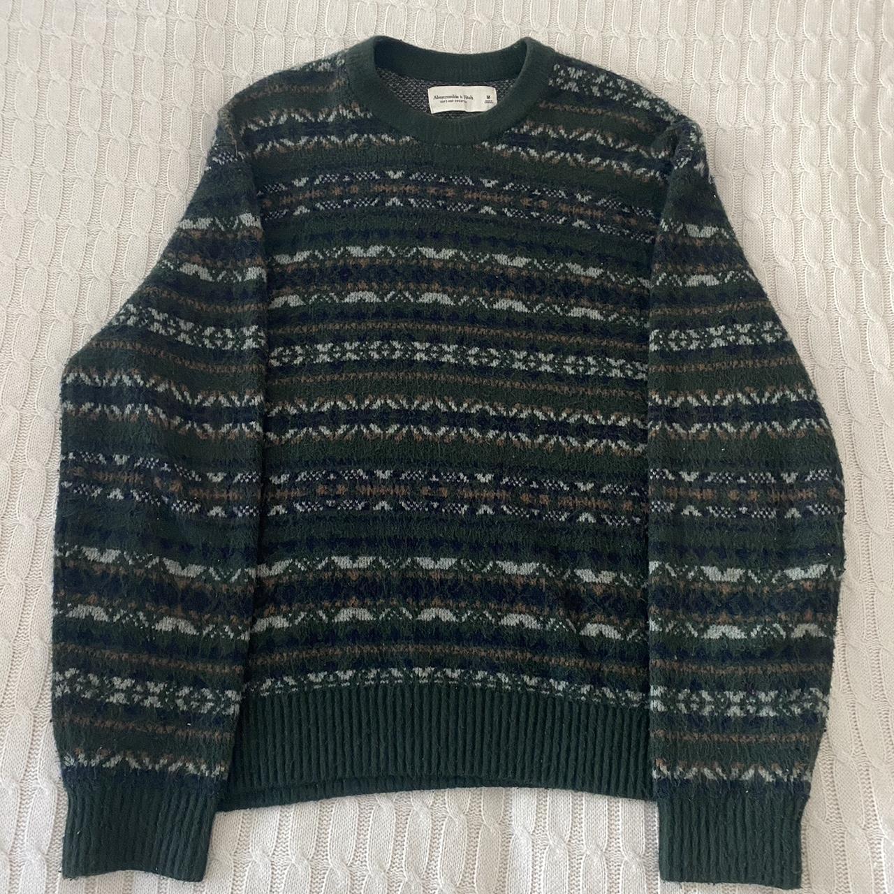 abercrombie and fitch green grandpa sweater medium... - Depop