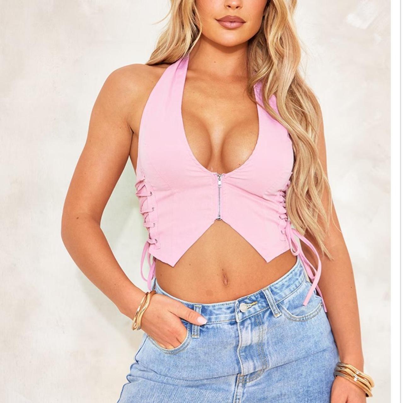 Prettylittlething Lace Zip Front Top PrettyLittleThing Tops