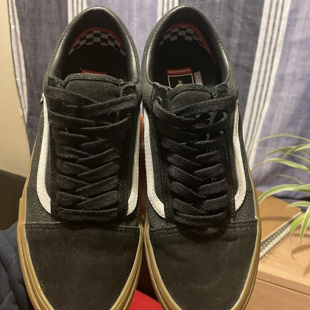 Black and gum vans Size uk 7 but fits 7.5 Condition... - Depop