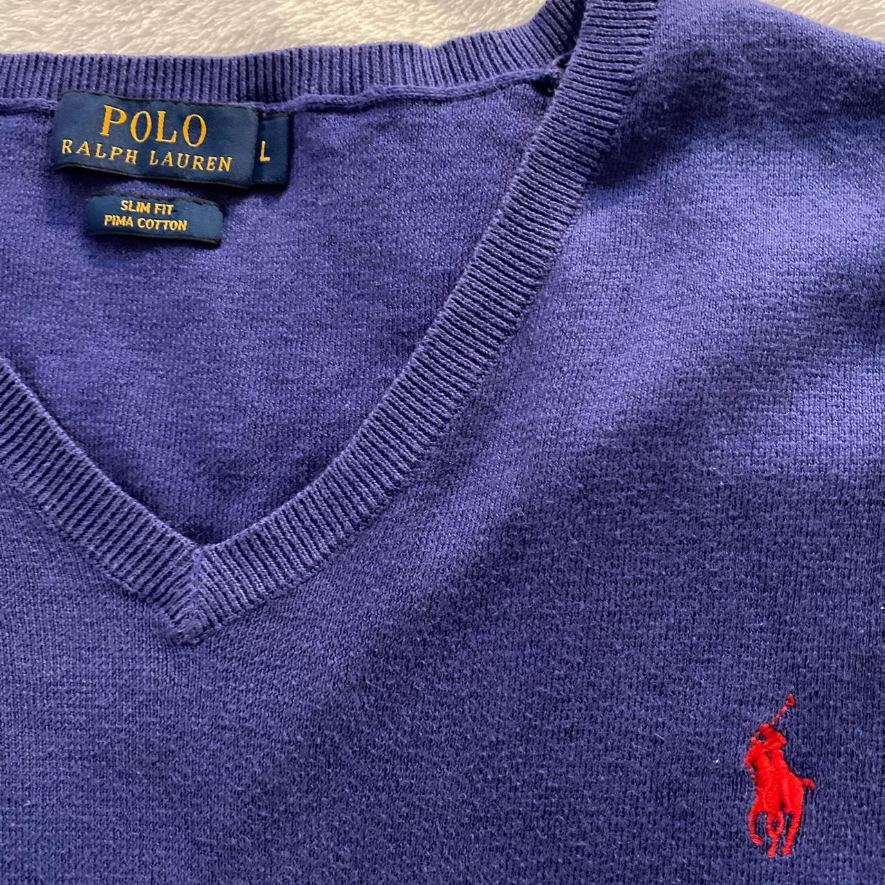 Royal blue Ralph Lauren v-neck jumper - Depop