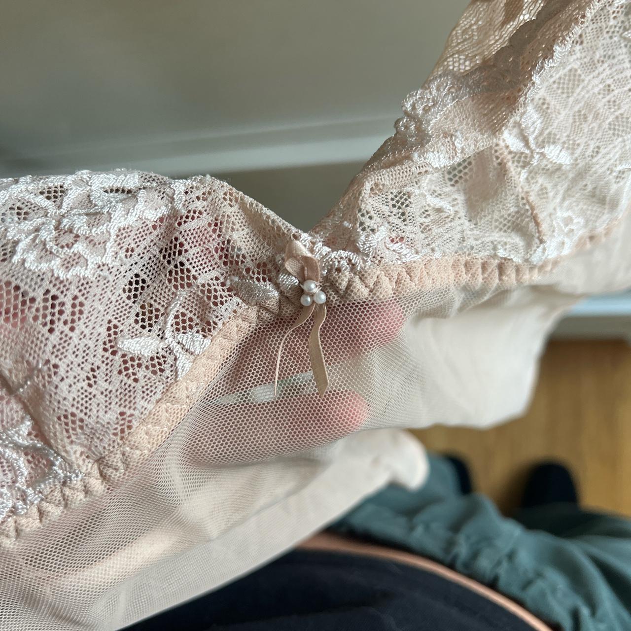 Vintage nude/blush lingerie top. Lace cups, - Depop