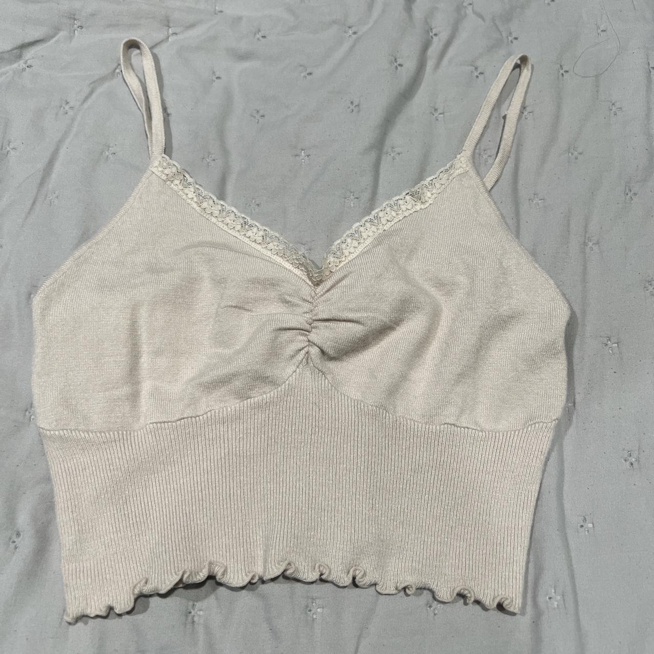 Beige Lace Cropped Tank Top Size M Gently Used - Depop