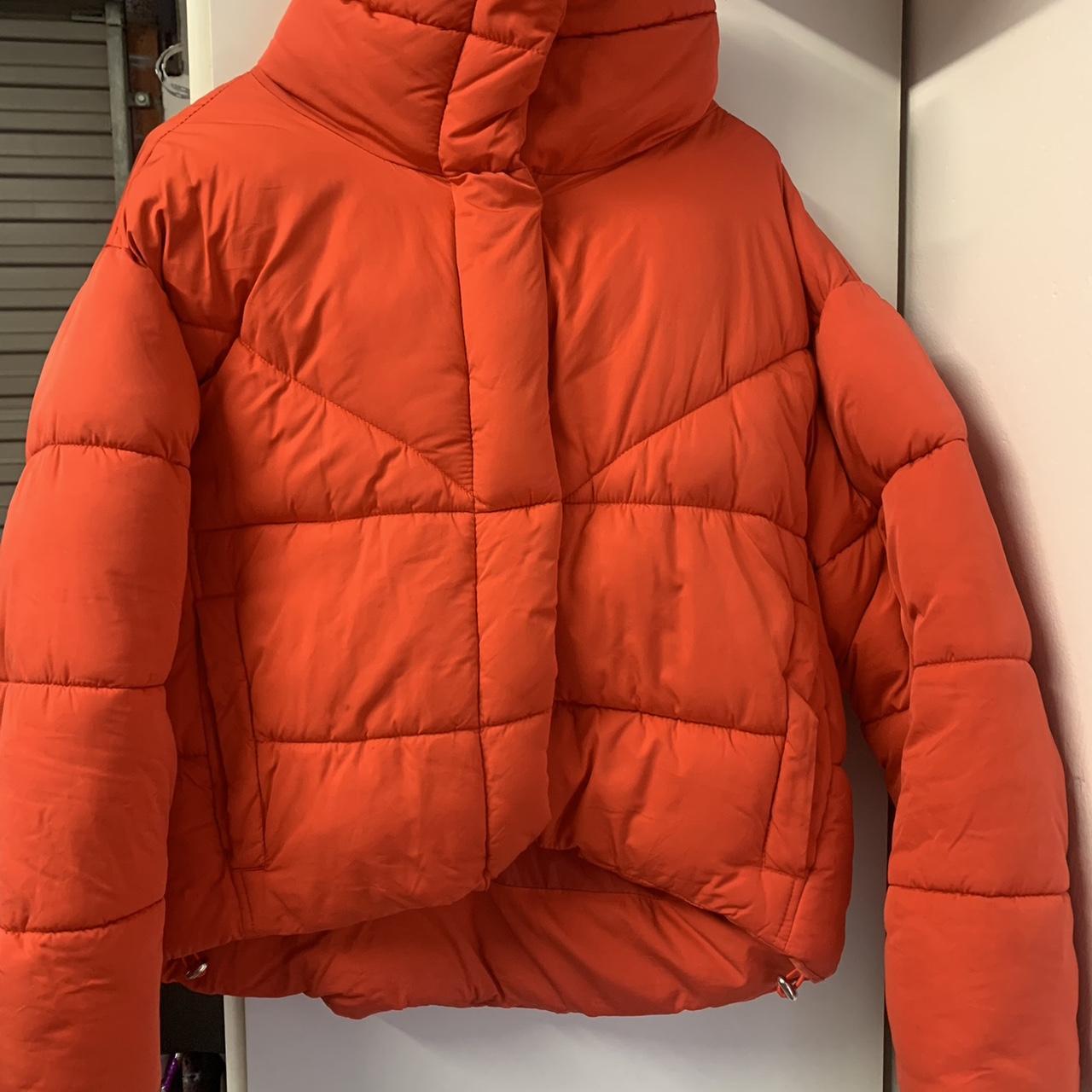 Oversized Orange puffer coat Size 6 Perfect... - Depop