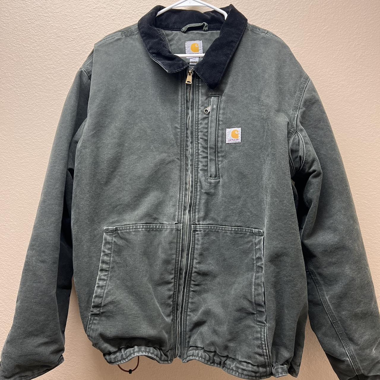 green carhartt jacket carhartt essential canvas... - Depop