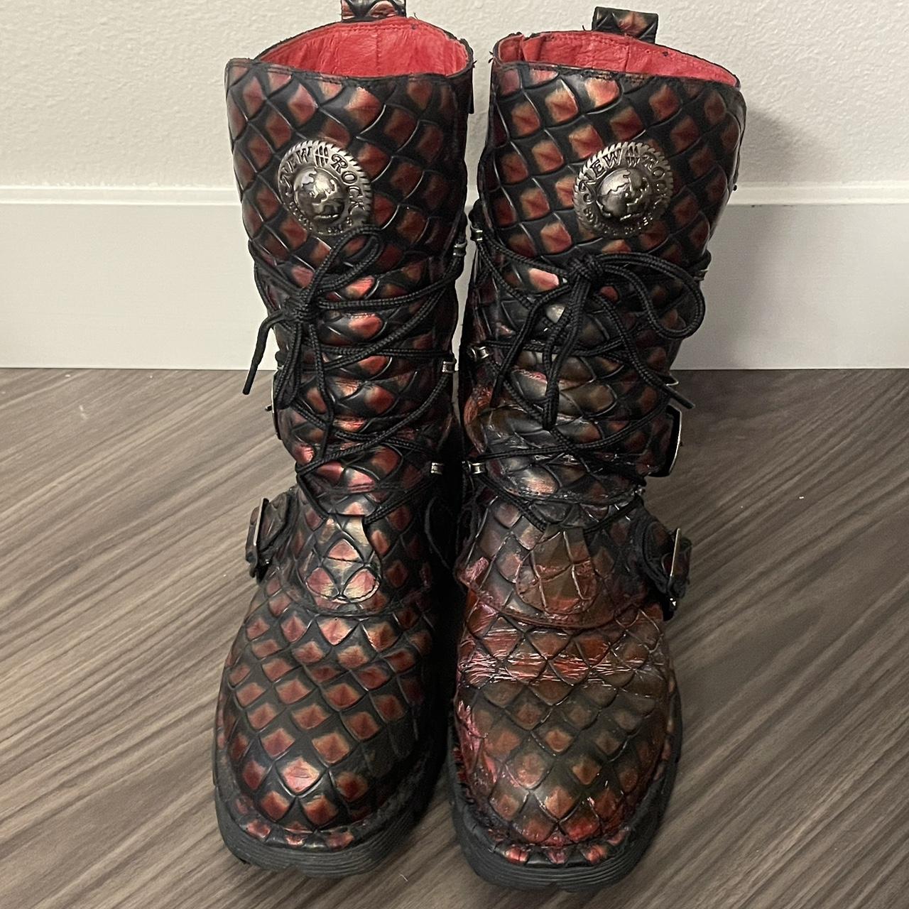 New Rock red and black snake skin texture boots. The. Depop