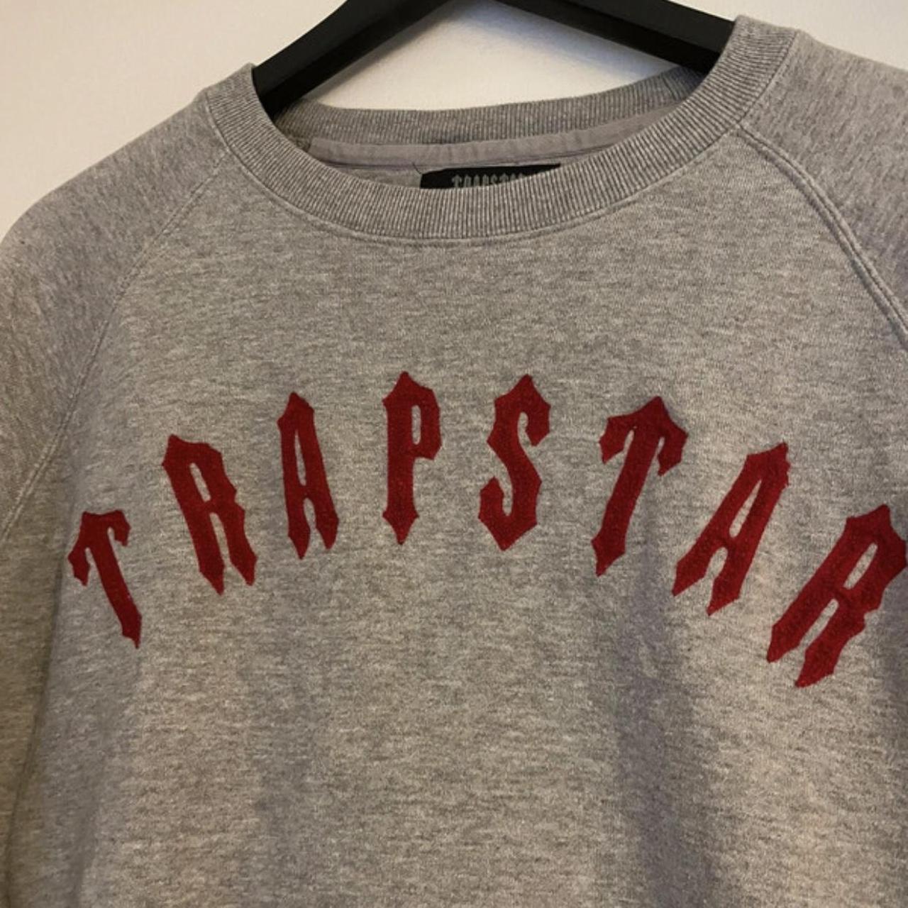 Trapstar Men's Grey and Red Jumper Depop