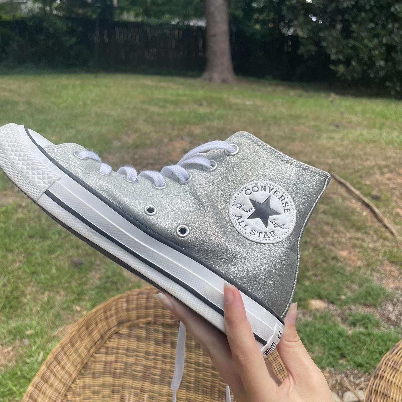 Sparkly silver gradient converse high tops I. Depop