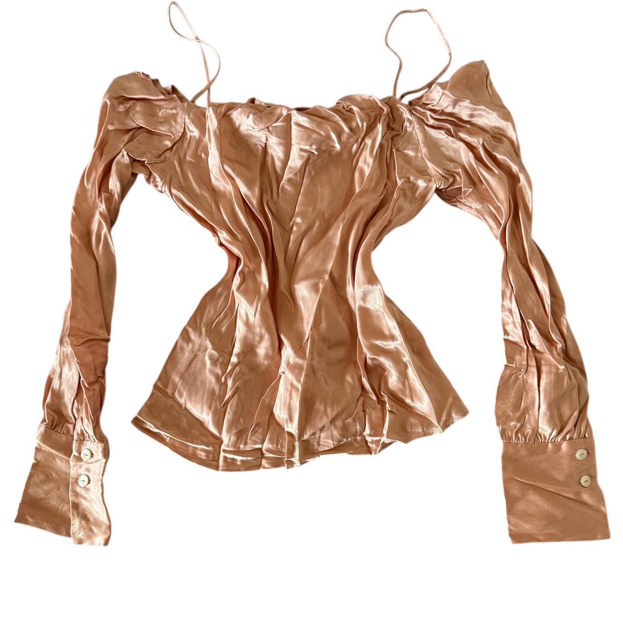 Mango Women's Blouse - Pink/Tan - 4 – MNG Mango pale pink satin off the …
