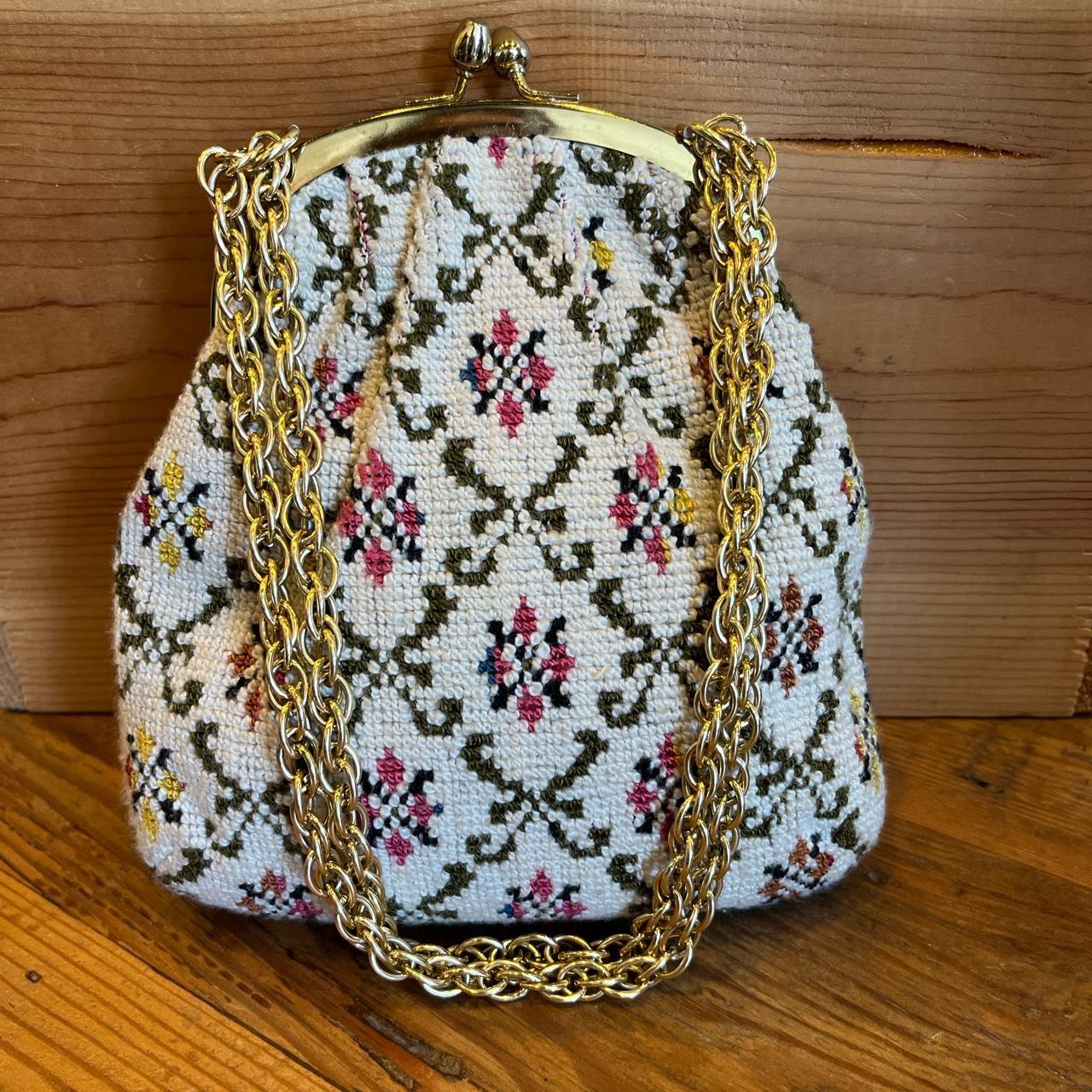 Tapestry and Bead Clutch Bag