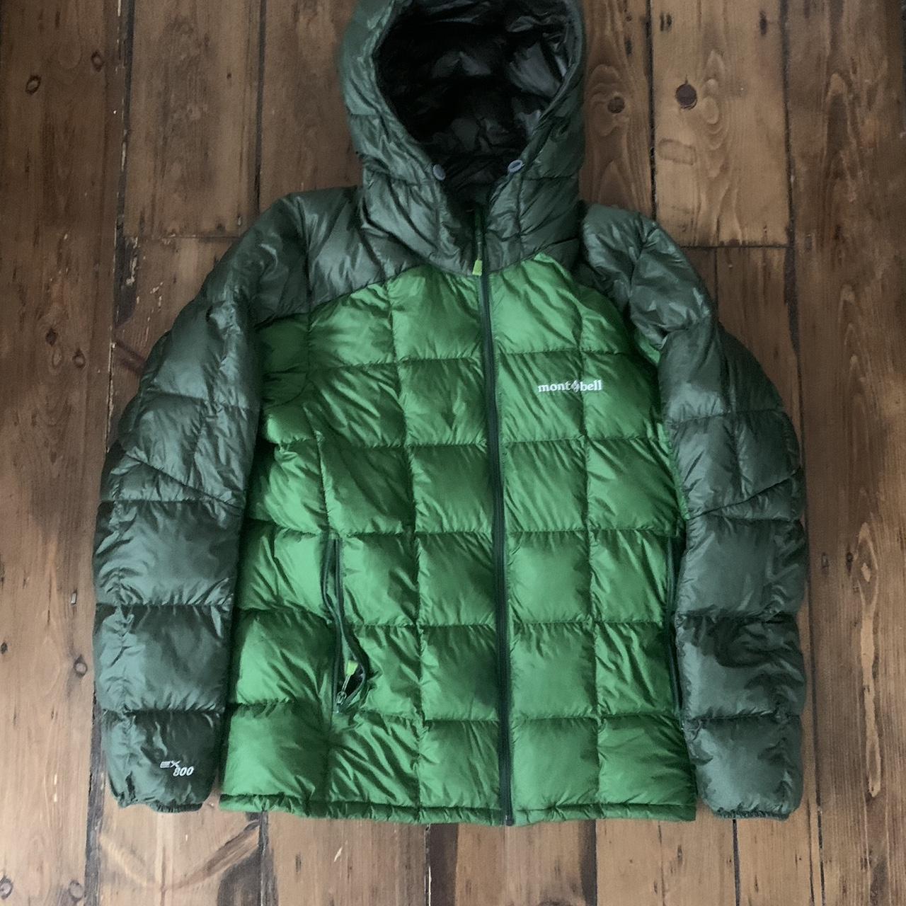 Small Two Tone Green / Khaki Montbell Down Puffer... - Depop