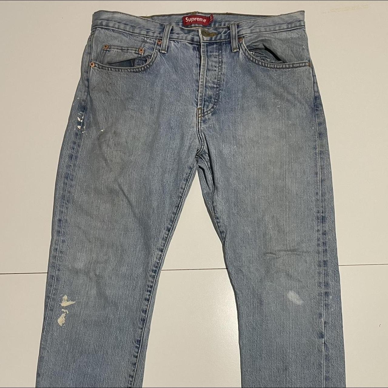 supreme jeans sz 34 (fits 30) front pockets are... - Depop