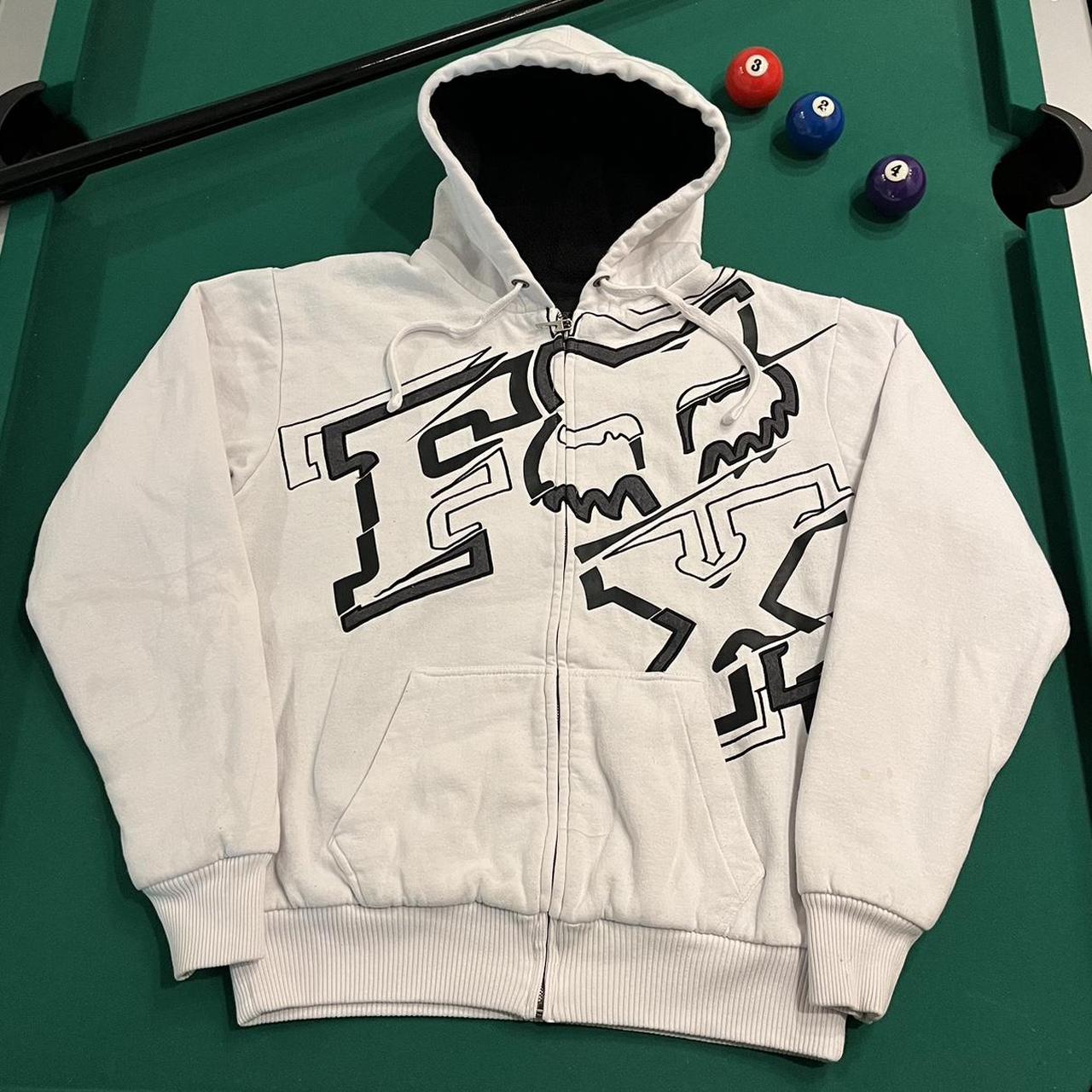 Y2K grunge fox racing Sherpa lined zip up hoodie - Depop