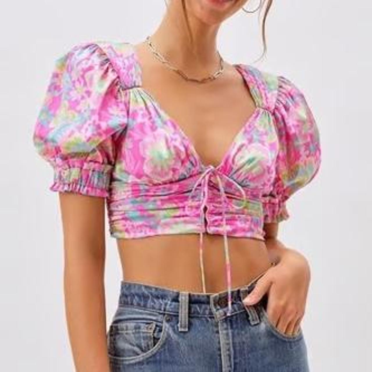 For Love & Lemons Women's Pink and Blue Crop-top
