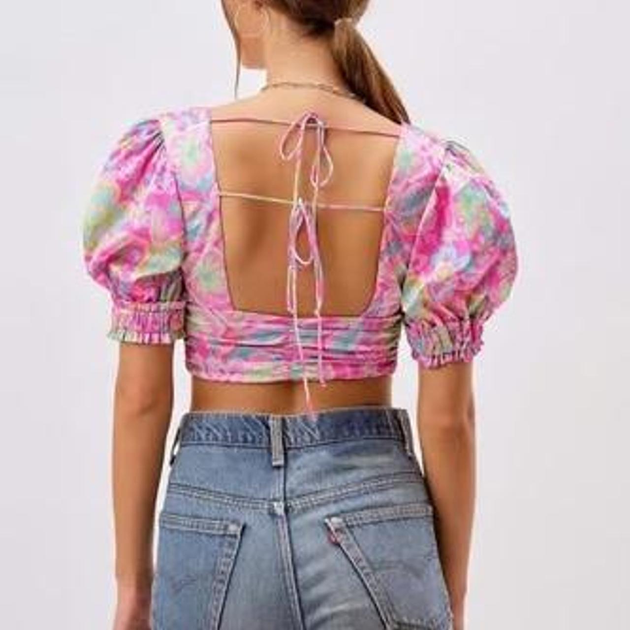 For Love & Lemons Women's Pink and Blue Crop-top (2)