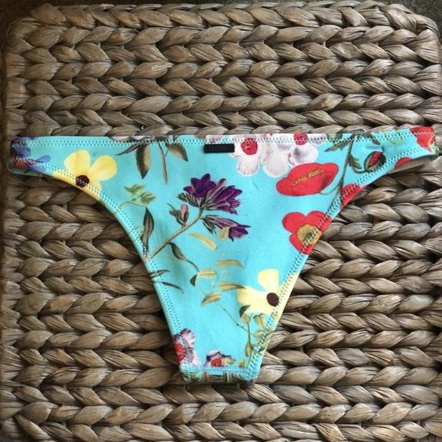 Triangl blue floral neoprene cheeky bikini - Depop