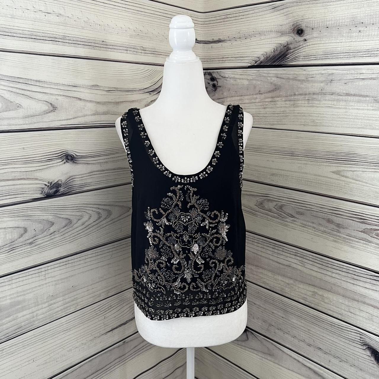 Miss Selfridge Women's Black and Silver Vest Depop