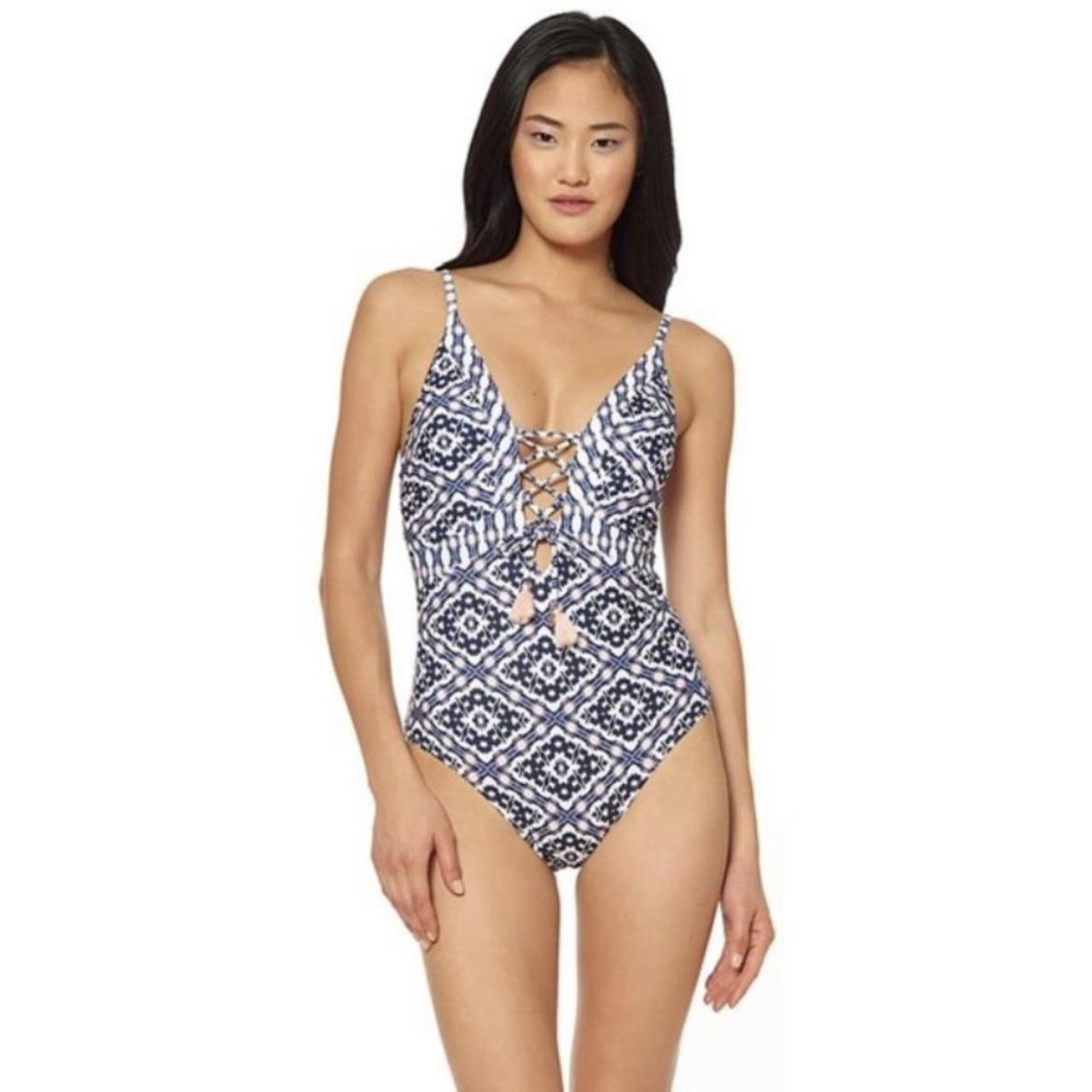 Jessica Simpson white blue patterned one piece