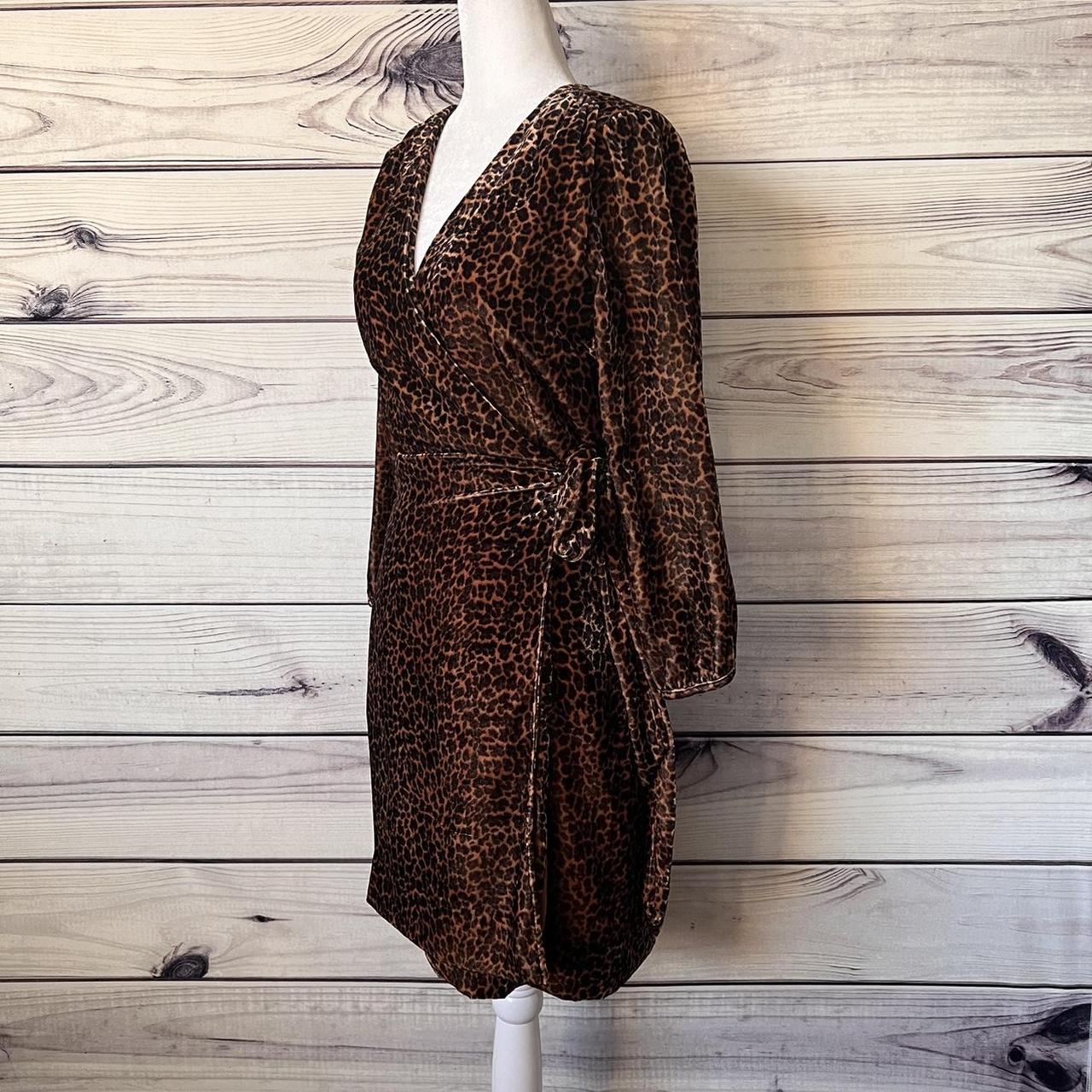 J.Crew Brown Leopard Print Velvet Wrap Dress. Depop