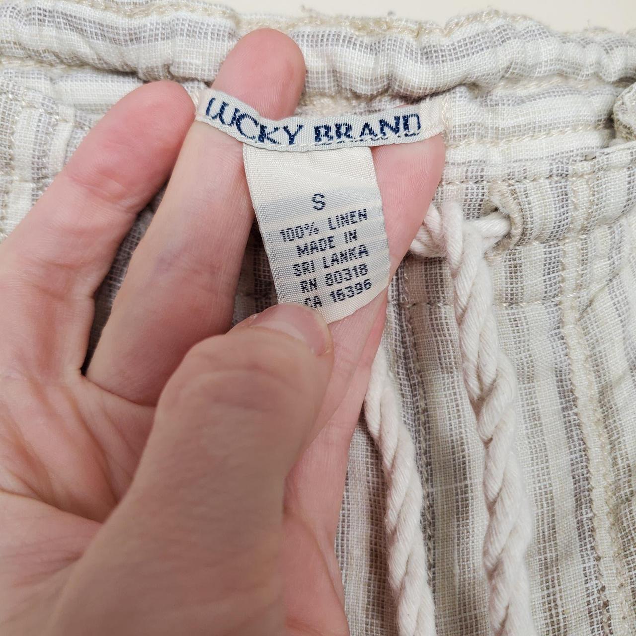 Lucky Brand Cream Tan Brown Striped Linen - Depop