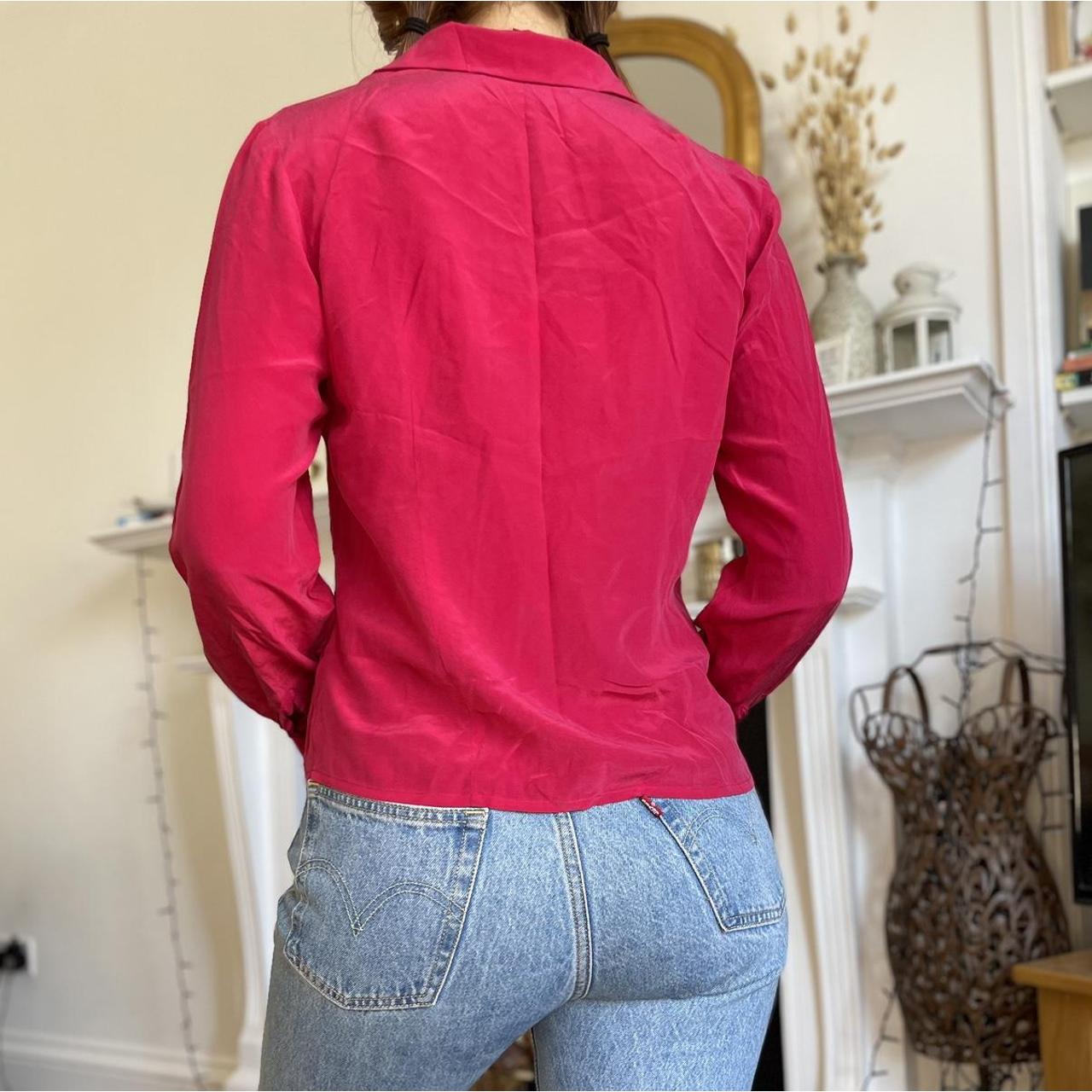 90s Laura Ashley pink 100% silk blouse, hot pink... - Depop