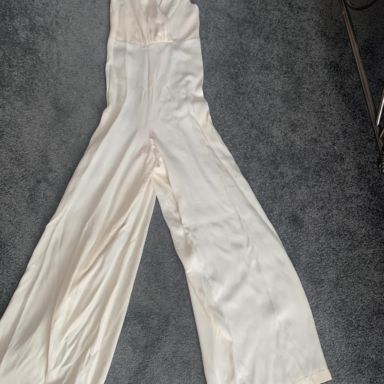 Cream Zara satin jumpsuit size small Plunging... Depop