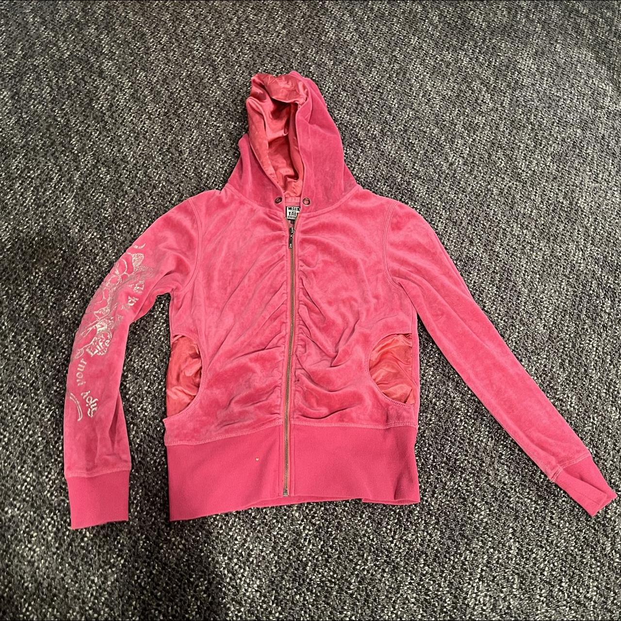 Pink velvet velour zip up hoodie track jacket... - Depop
