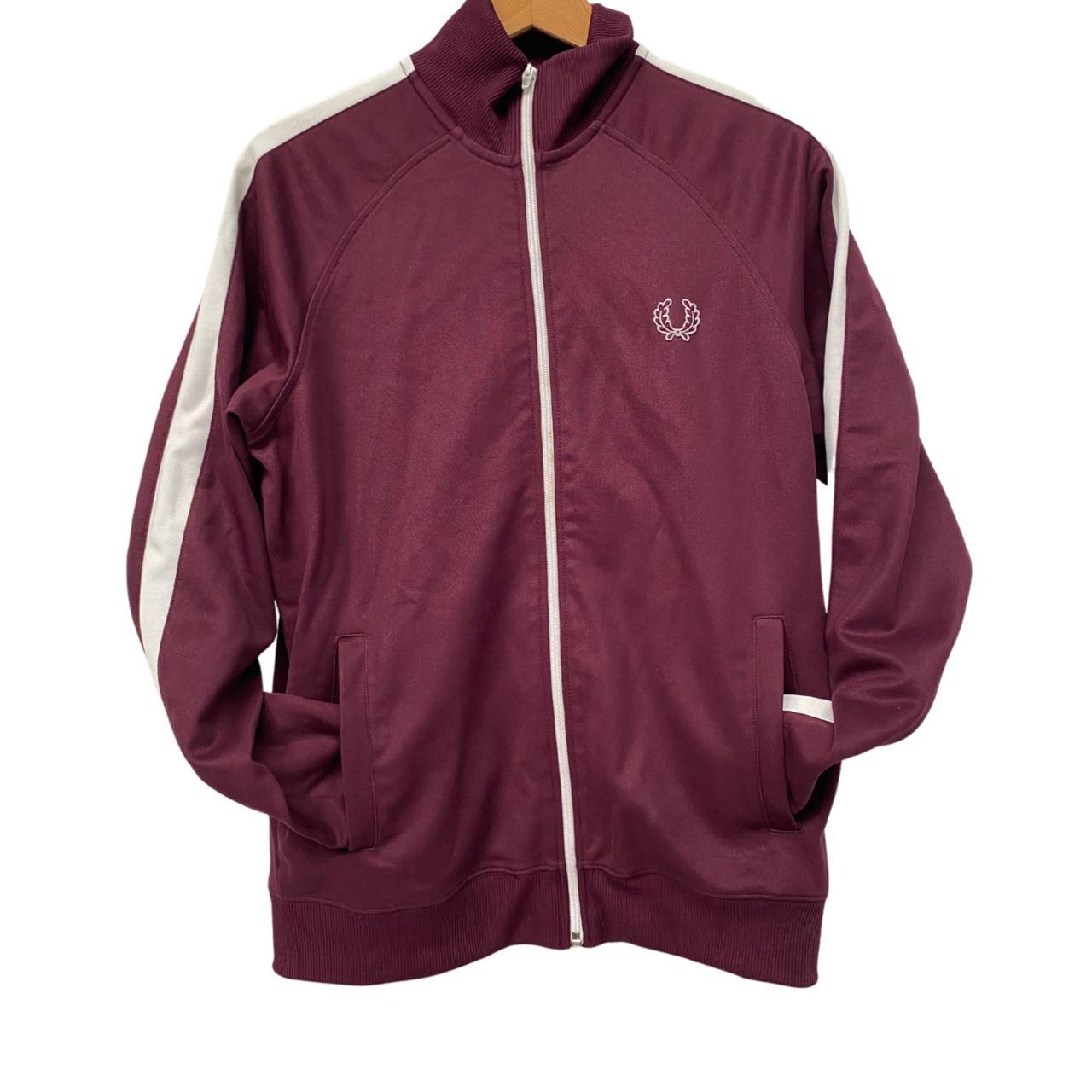 Fred Perry White and Burgundy Jacket | Depop