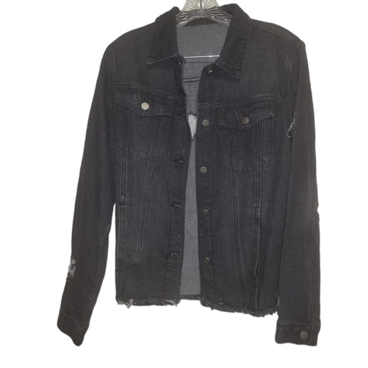 Shein Distressed Denim Jacket Black sz M EUC Depop