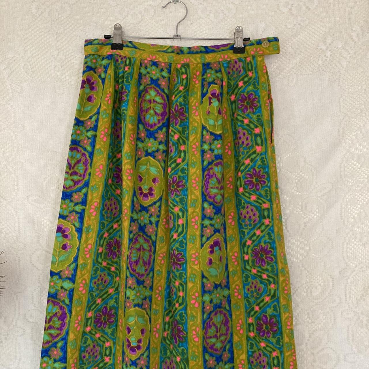 70s retro maxi skirt, floral ribbon design, extreme... - Depop