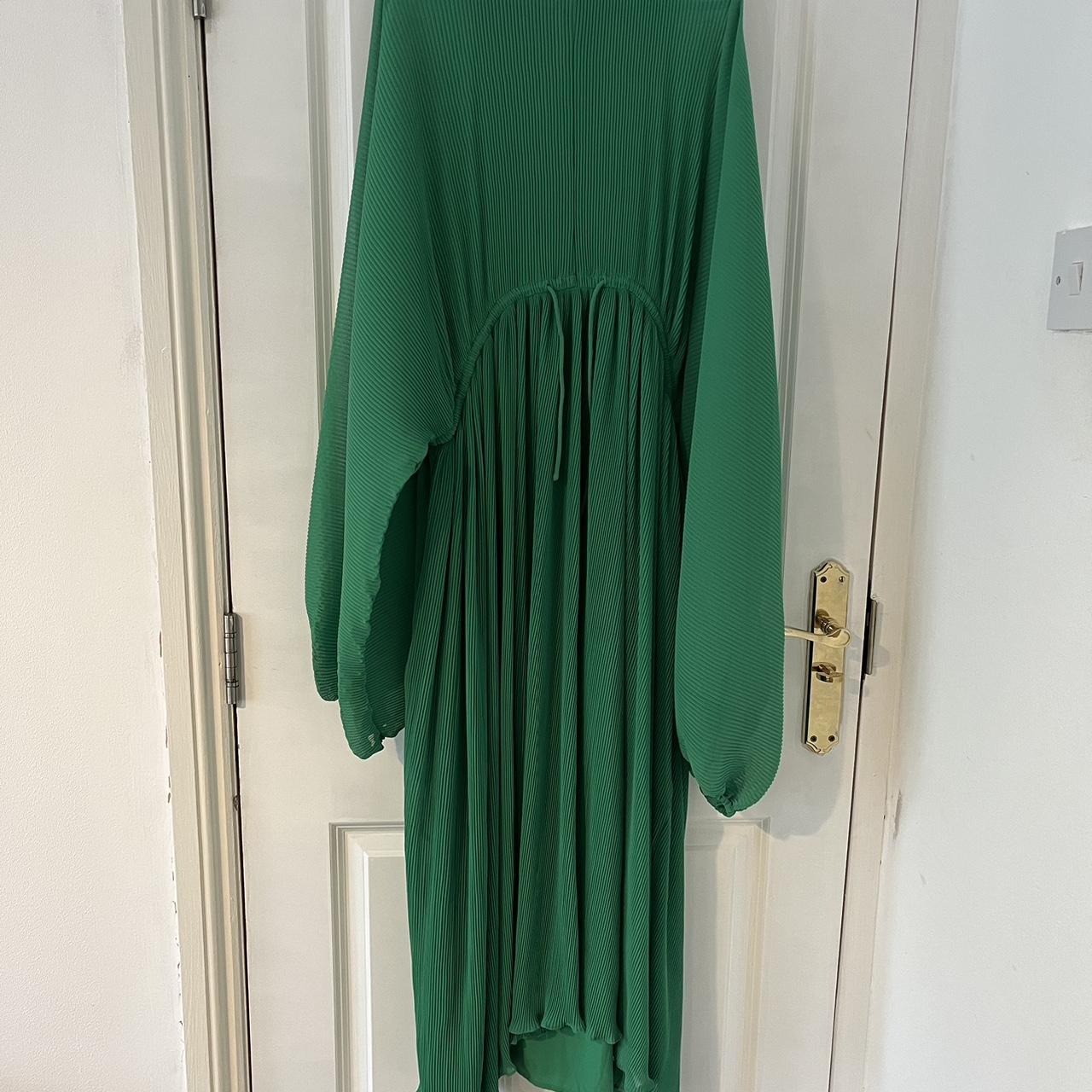 Green pleated dress zara best sale