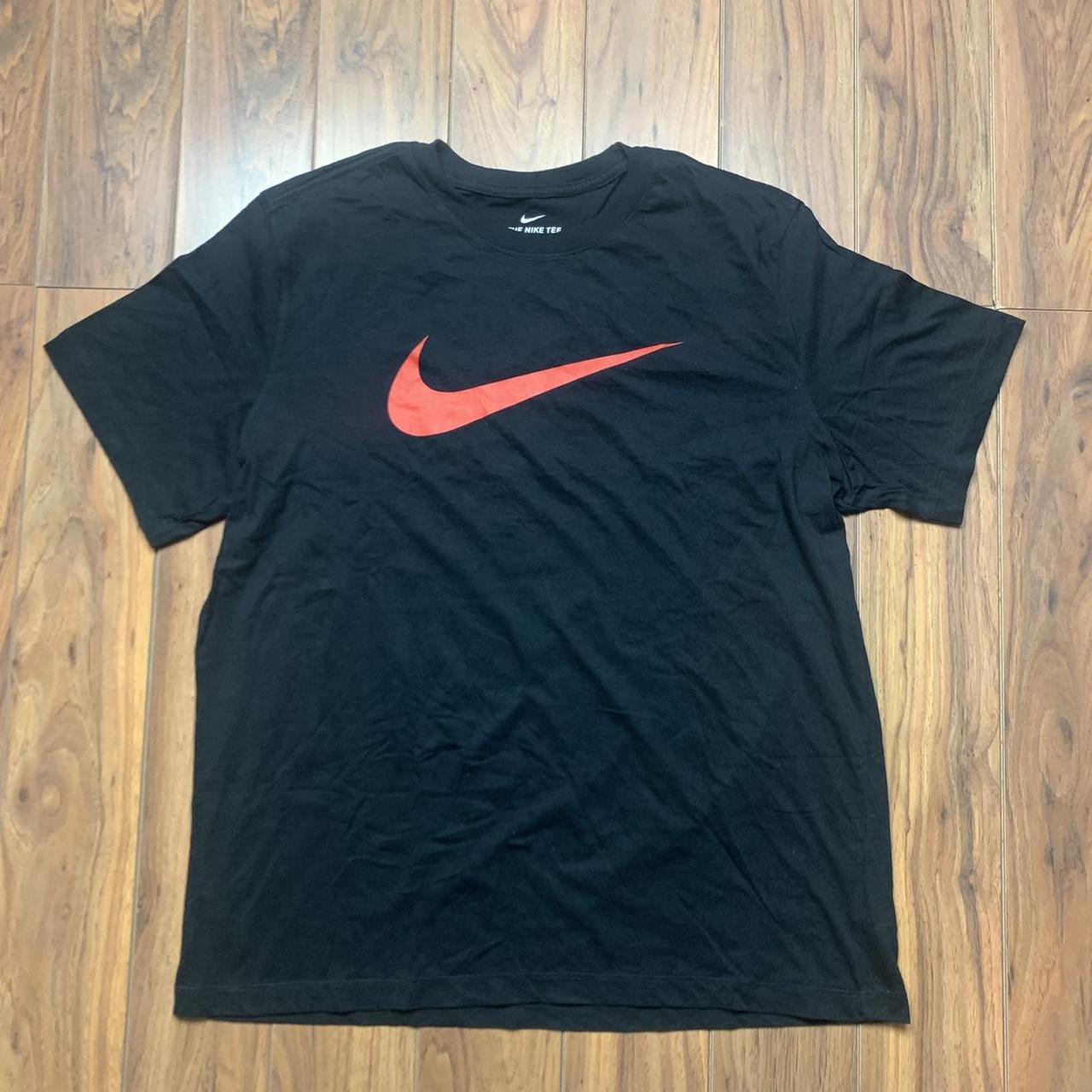 Nike centre swoosh tshirt in black red Size Depop