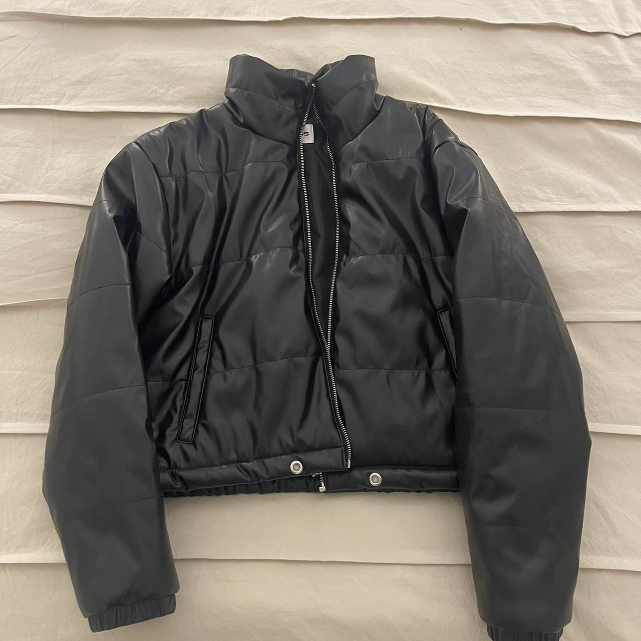 Black Leather Jacket - size L, fits S-M (slightly... - Depop