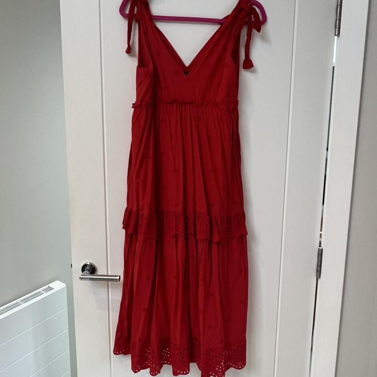 Red Zara broderie, tiered summer dress. Size M. No... - Depop