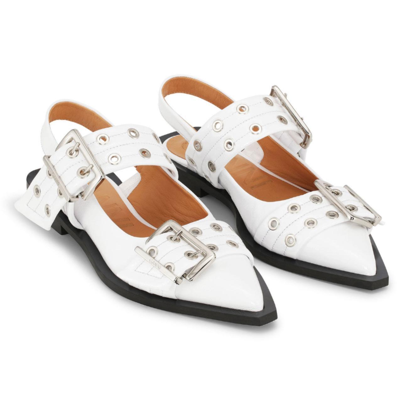 GANNI WHITE WIDE WELT BUCKLE BALLERINAS new,... Depop