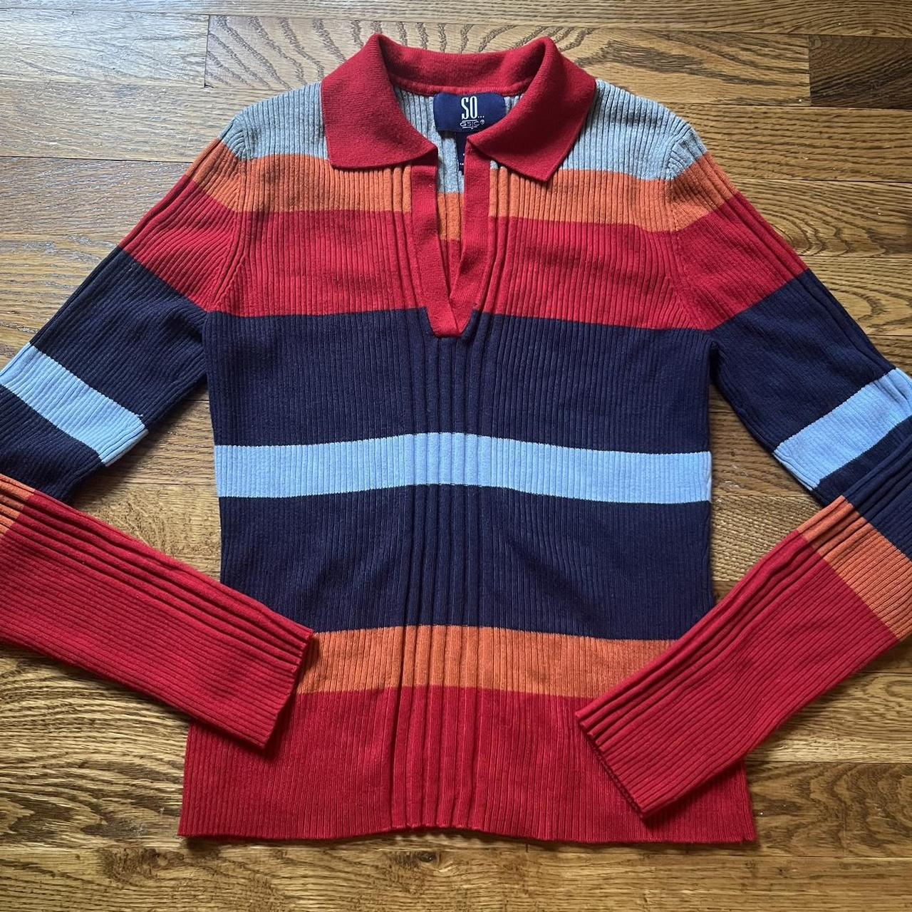 Classic Late 90s/y2k-era Ribbed Knit Striped Sweater... - Depop