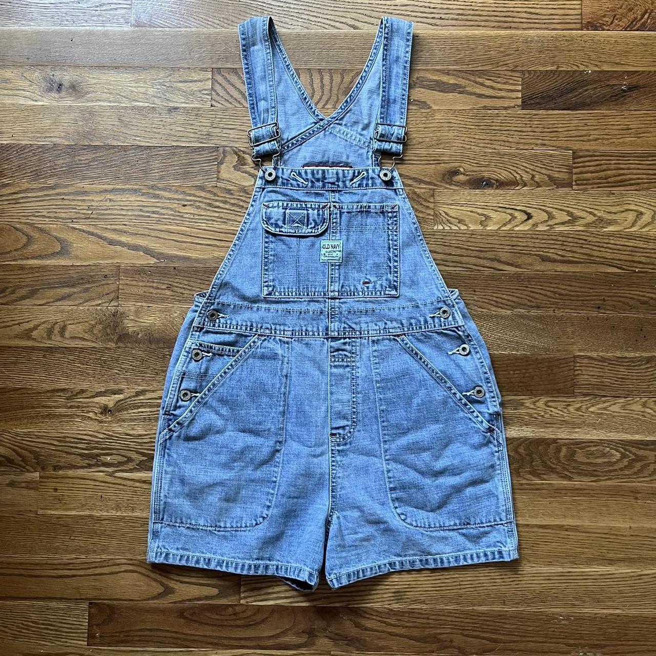 The cutest little vintage denim short overalls from... - Depop