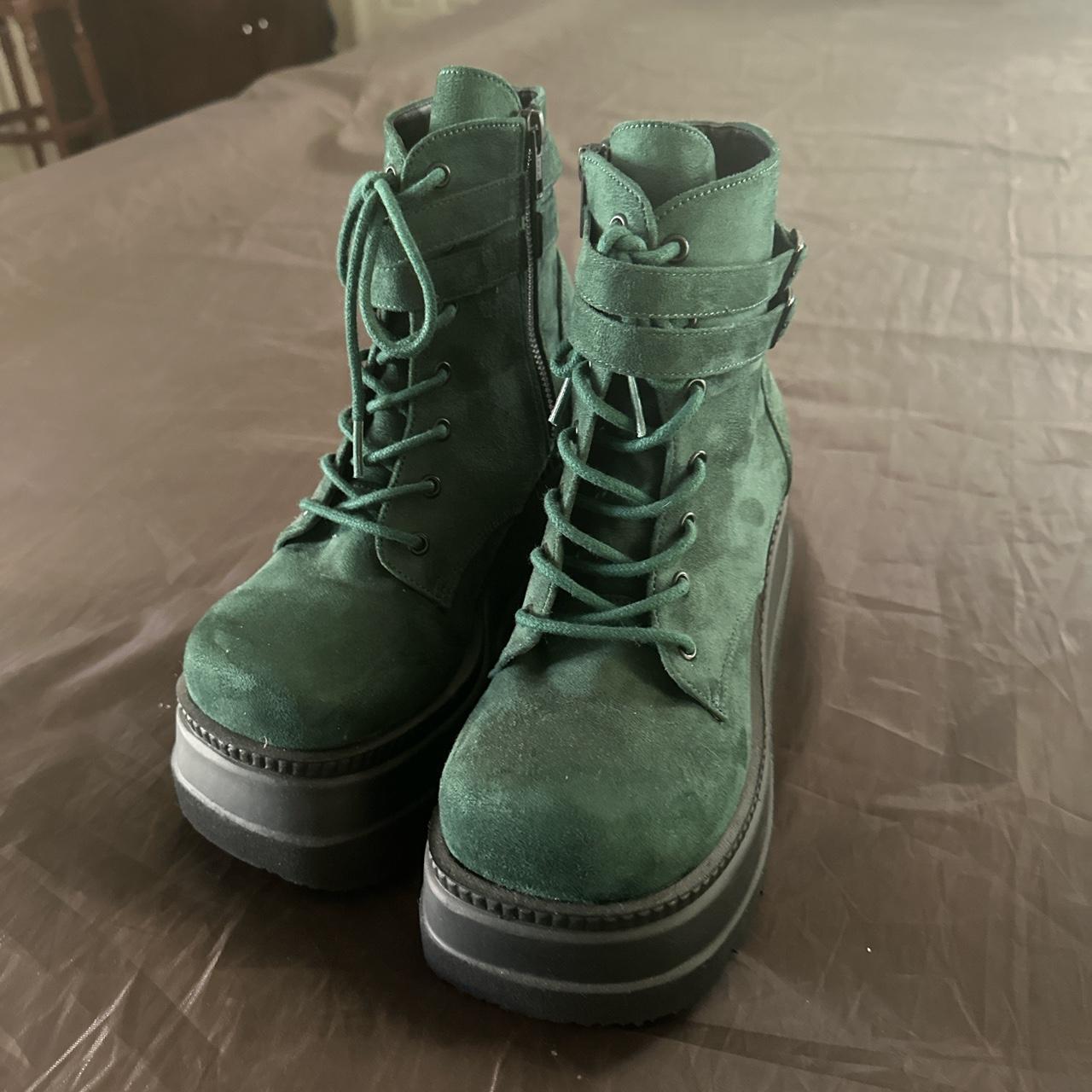 Demonia Women's Green and Black Trainers | Depop