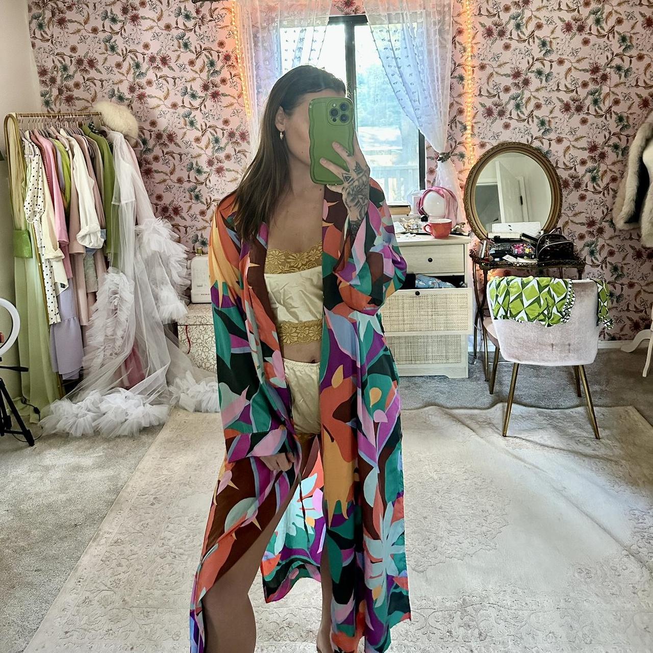 Super fun multicoloured kimono robe with a funky... | Depop