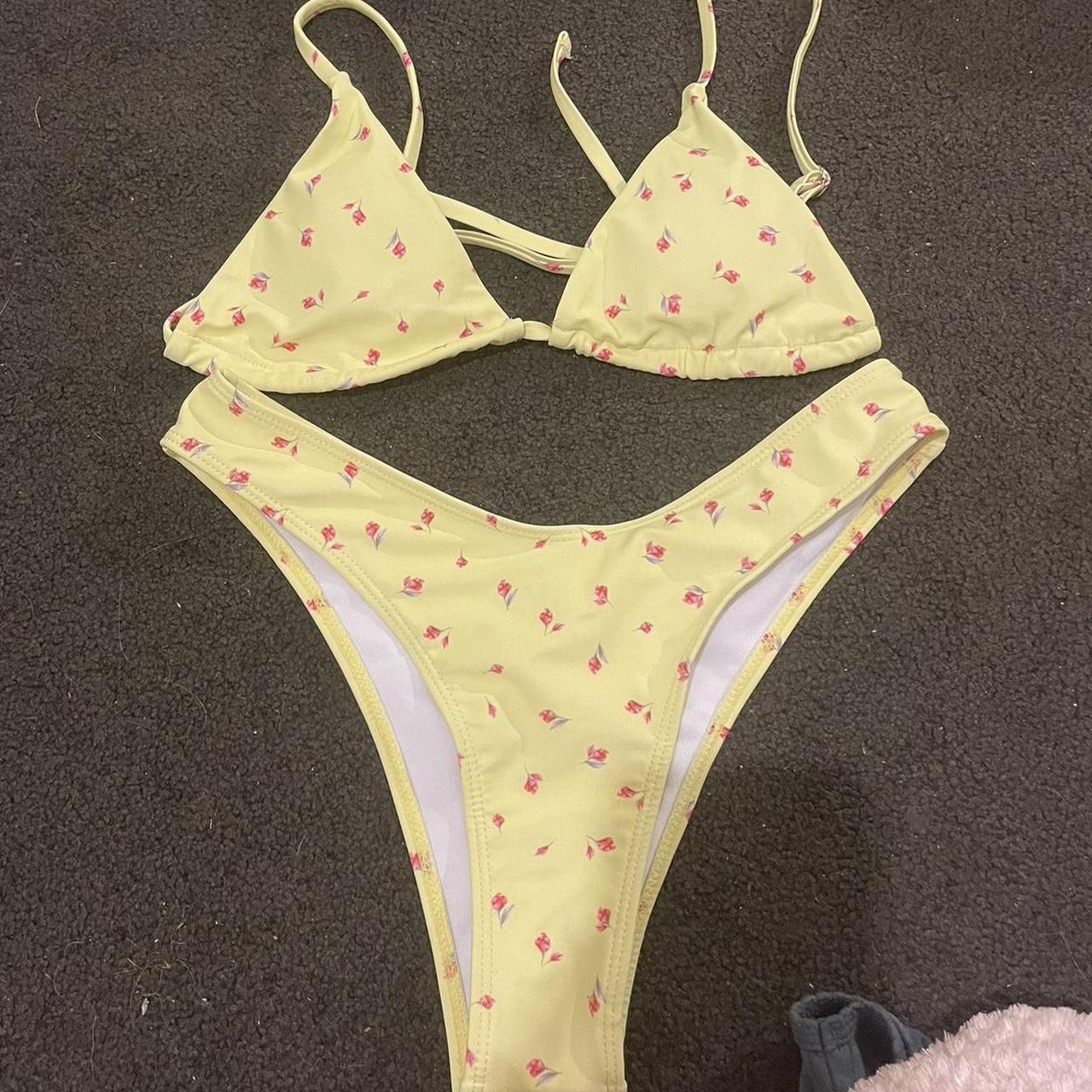 stunning yellow patterned bikini! never worn before... - Depop