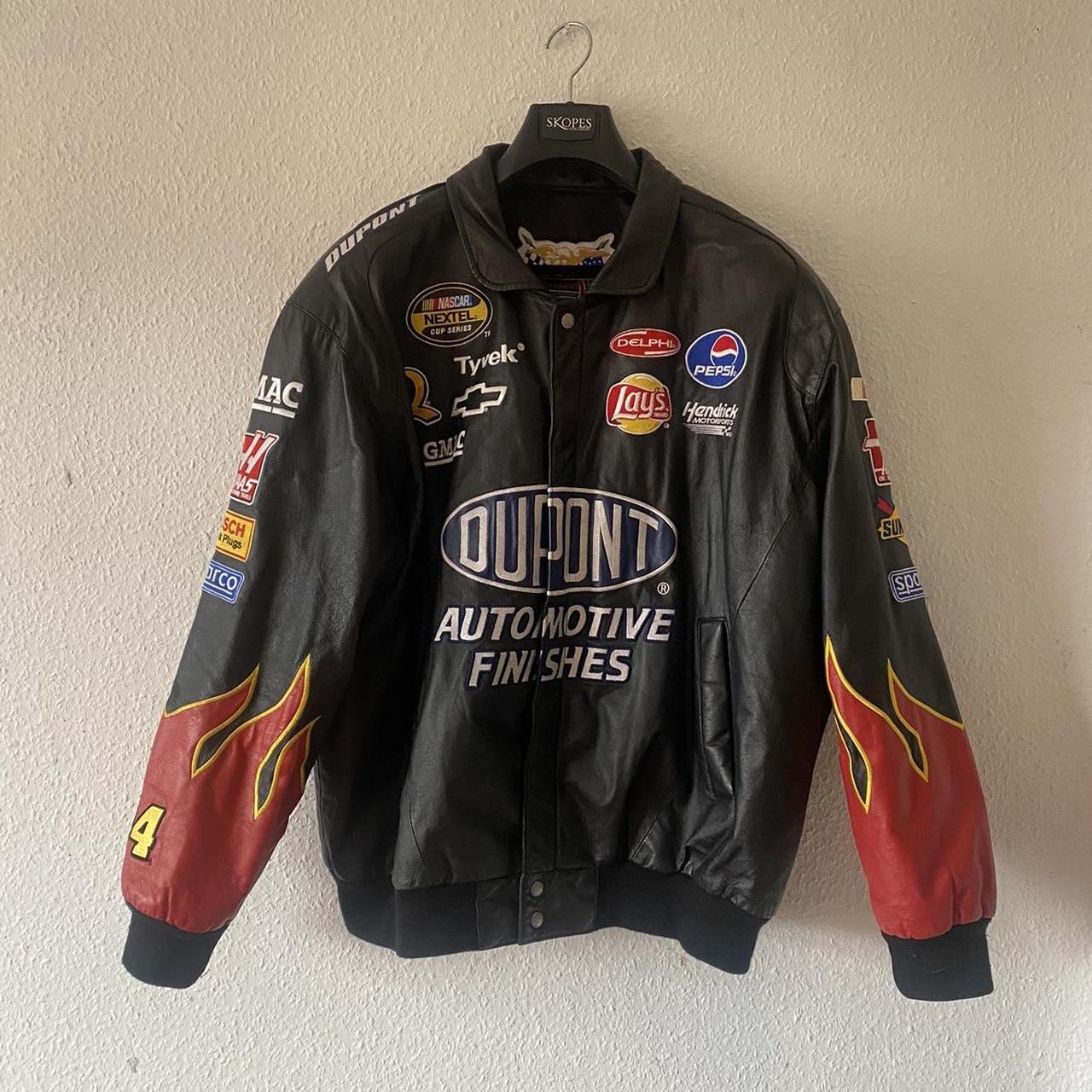 Vintage Black DuPont NASCAR racing jacket, size XL - Depop