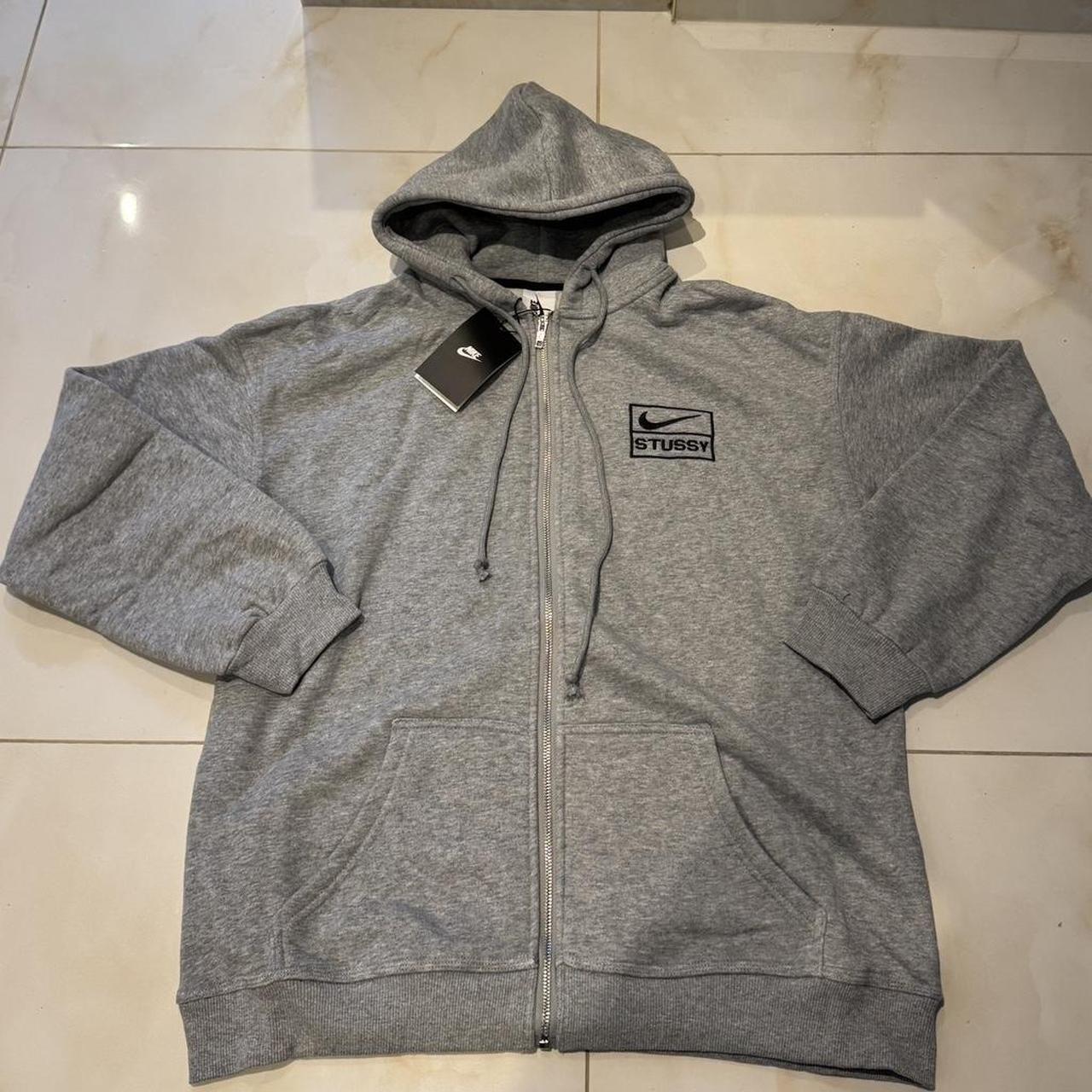 Nike x Stussy Fleece Zip Hoodie Grey Large New | Depop