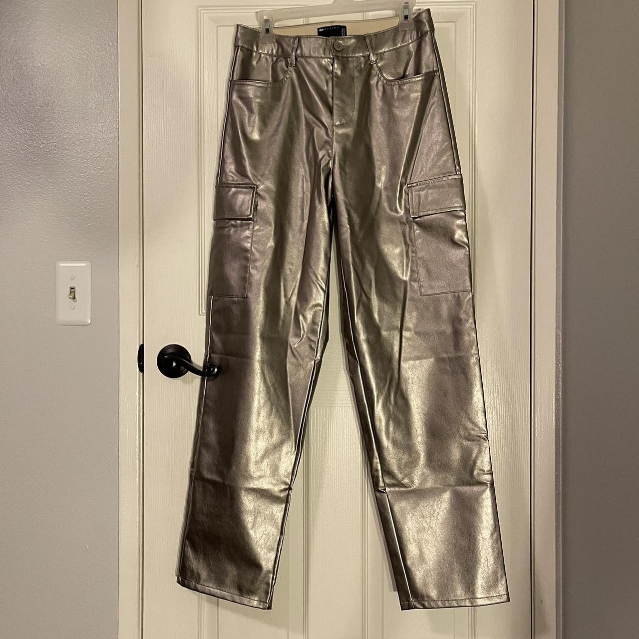 ASOS DESIGN Baggy Metallic Leather Look Pants Depop