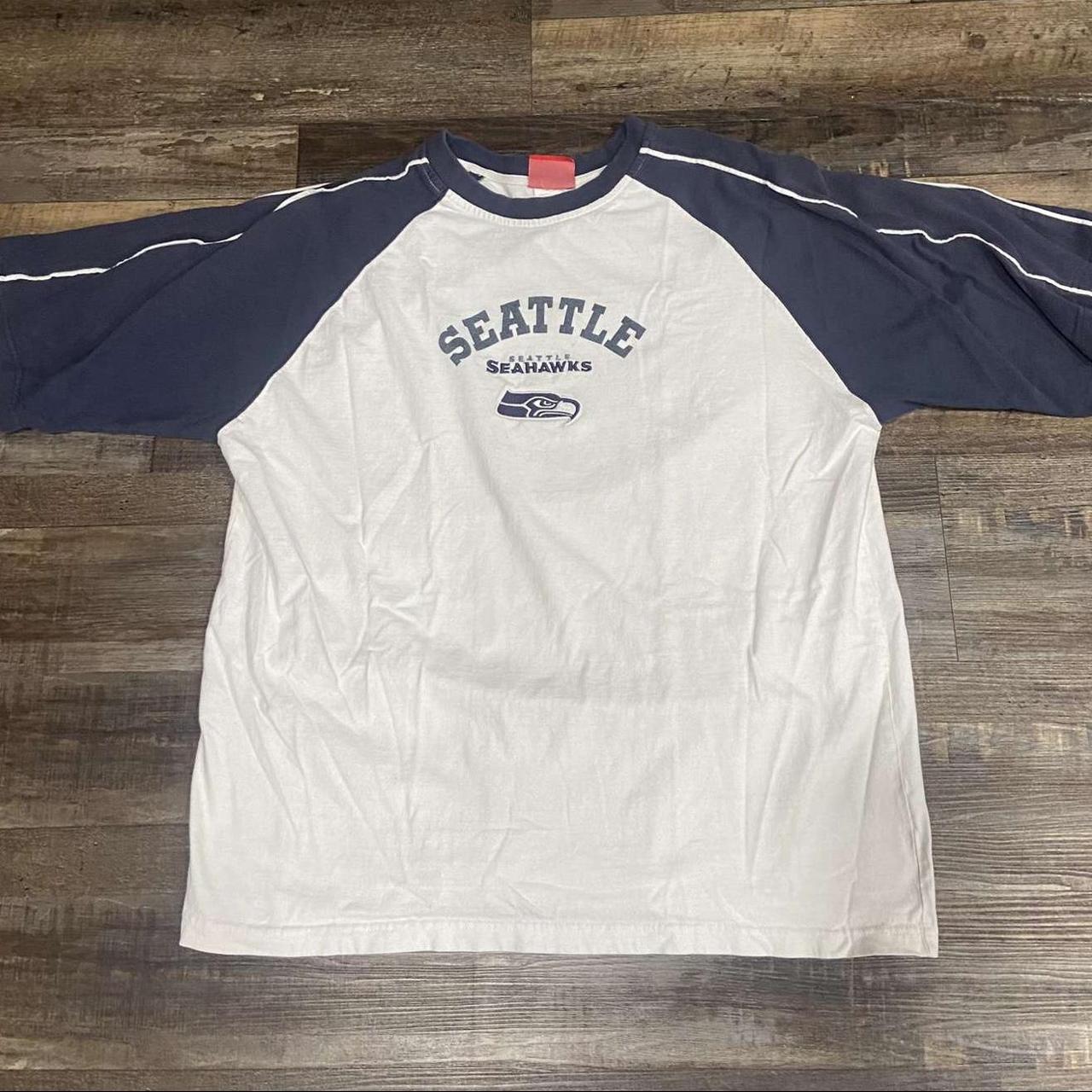 Vintage Seattle Seahawks Tee Blue and white Y2K - Depop