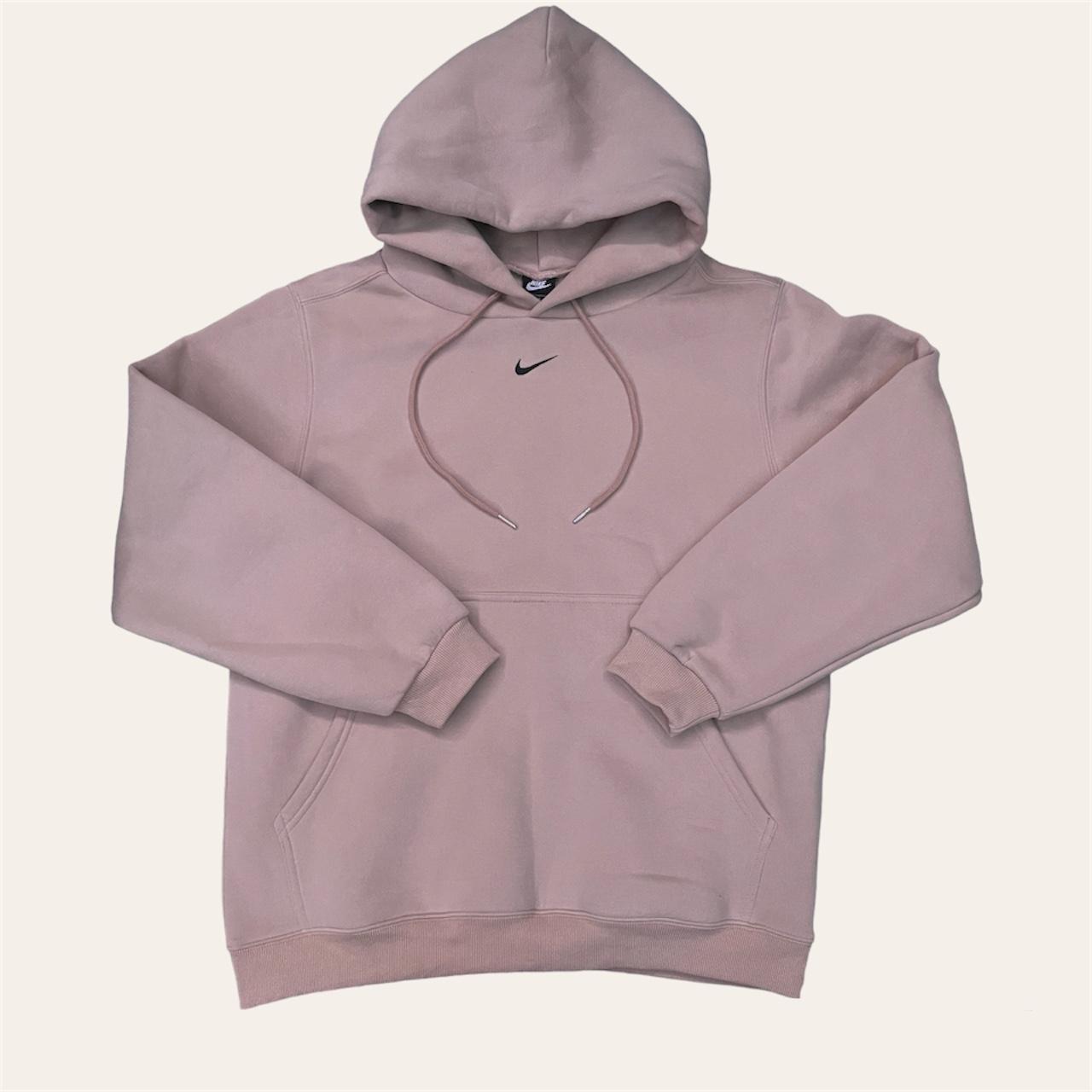 tan nike hoodie with black swoosh