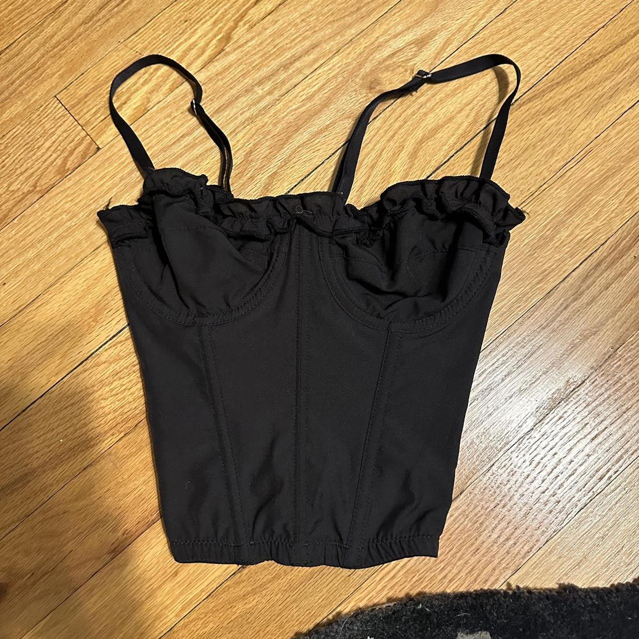 urban outfitters black ruffle corset top 🎹 size:... - Depop